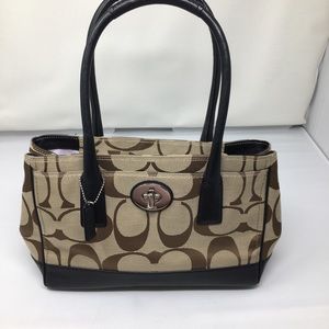Signature Coach khaki black leather midline tote